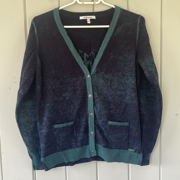 Steilmann Cardigan Sweater Women’s Navy Green Size 8 Heart - Picture 2 of 6